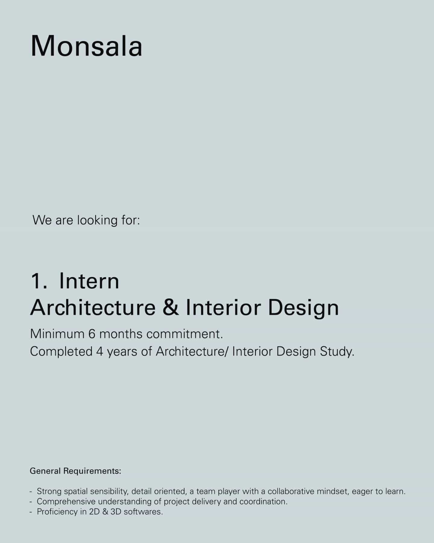 Lowongan Magang (Intern) Architecture & Interior Design di Monsala - Semarang